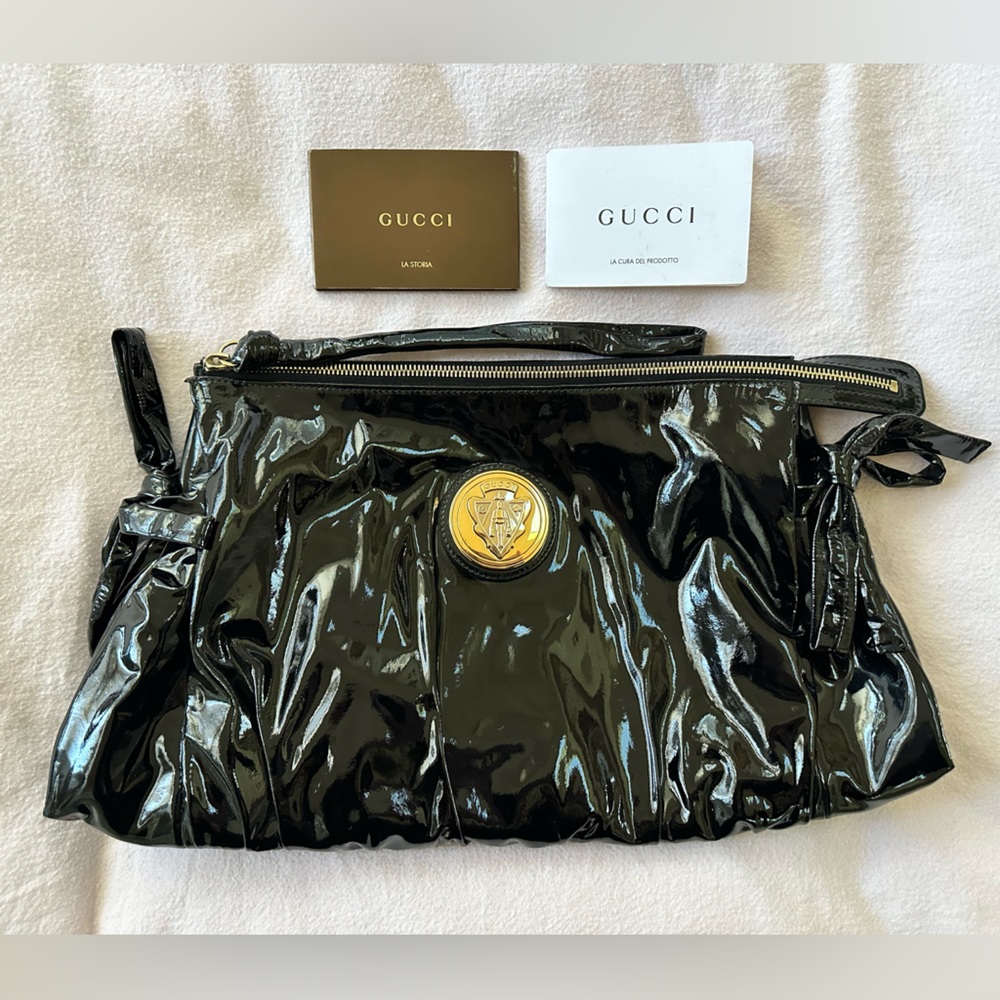 Gucci Black Hysteria Patent Leather Clutch Bag